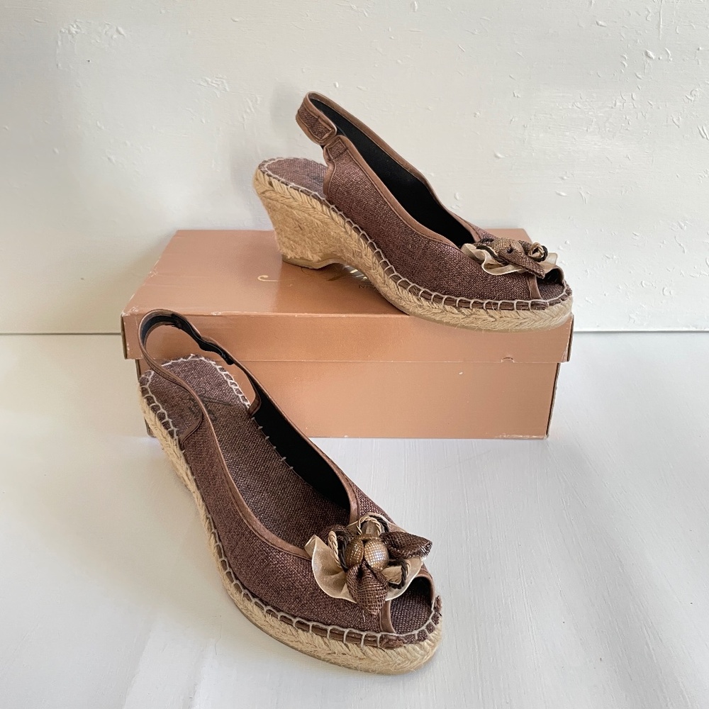 Azura Organza Women 8.5 EU39 Brown Espadrille Wedge Sandals Flower Boho Romantic